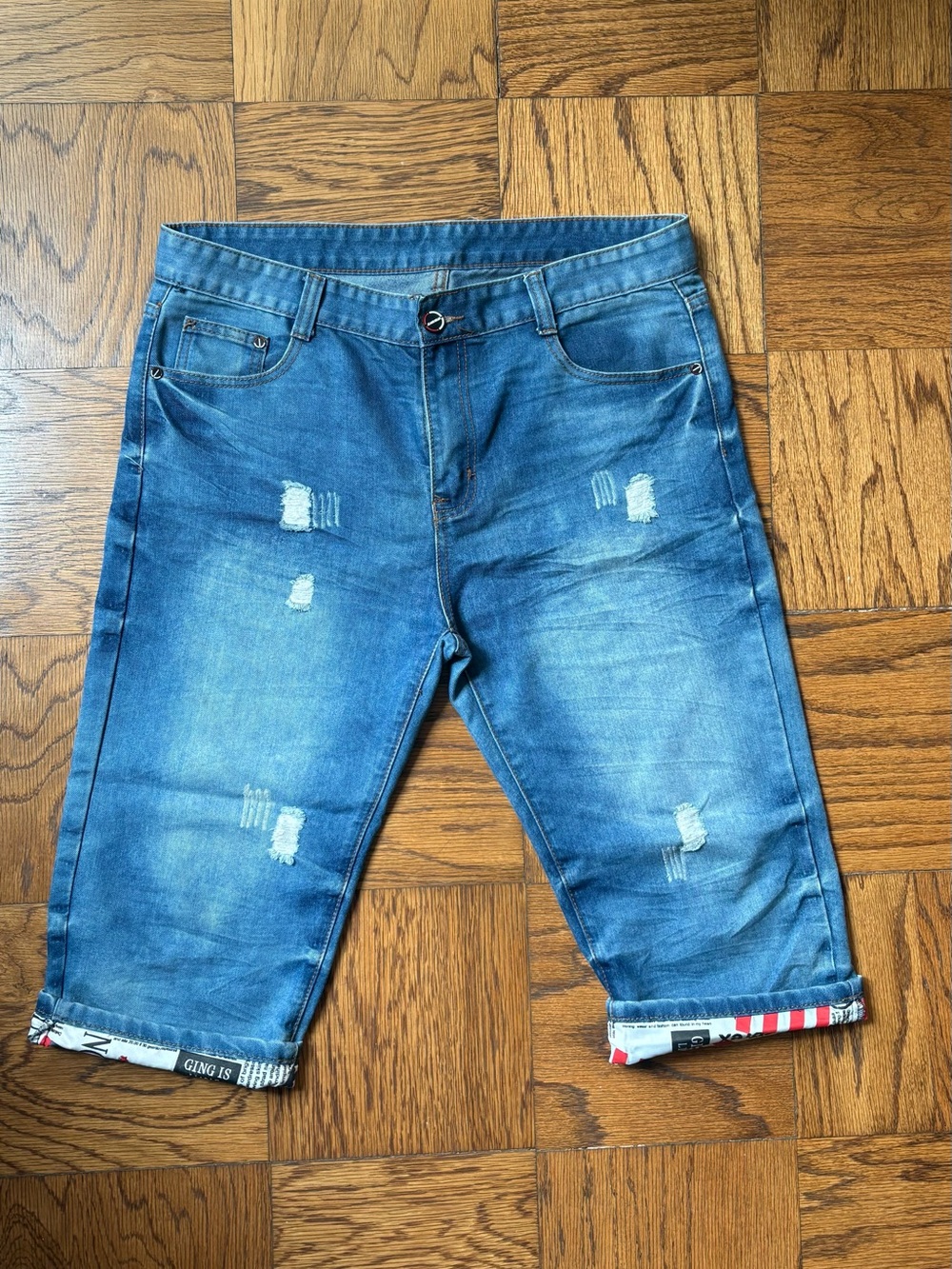 Men’s Blue Distressed Denim Shorts